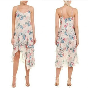 Parker Floral Asymmetrical Tiered Dress Pink Size Small New With Tags